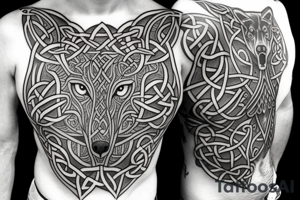 celtic wolf over the shoulder chest tattoo idea
