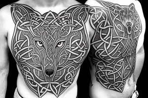 celtic wolf over the shoulder chest tattoo idea