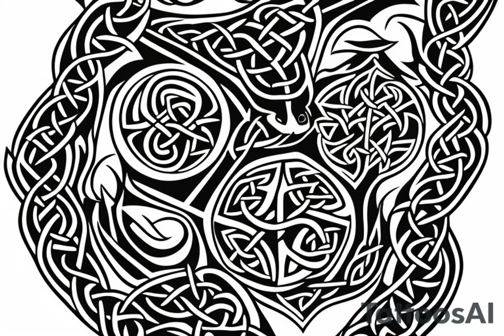 celtic wolf over the shoulder chest tattoo idea