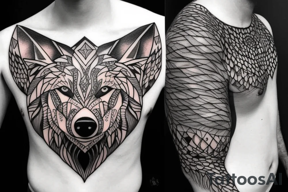 nordic wolf over the shoulder chest tattoo idea