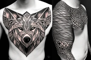 nordic wolf over the shoulder chest tattoo idea