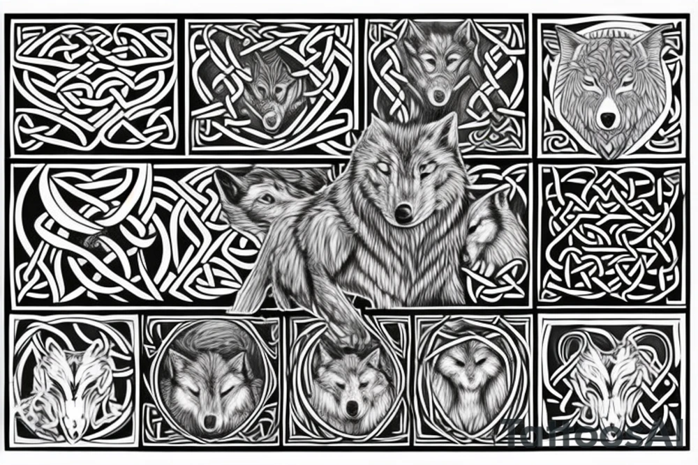 celtic wolf over the shoulder to 
chest tattoo idea