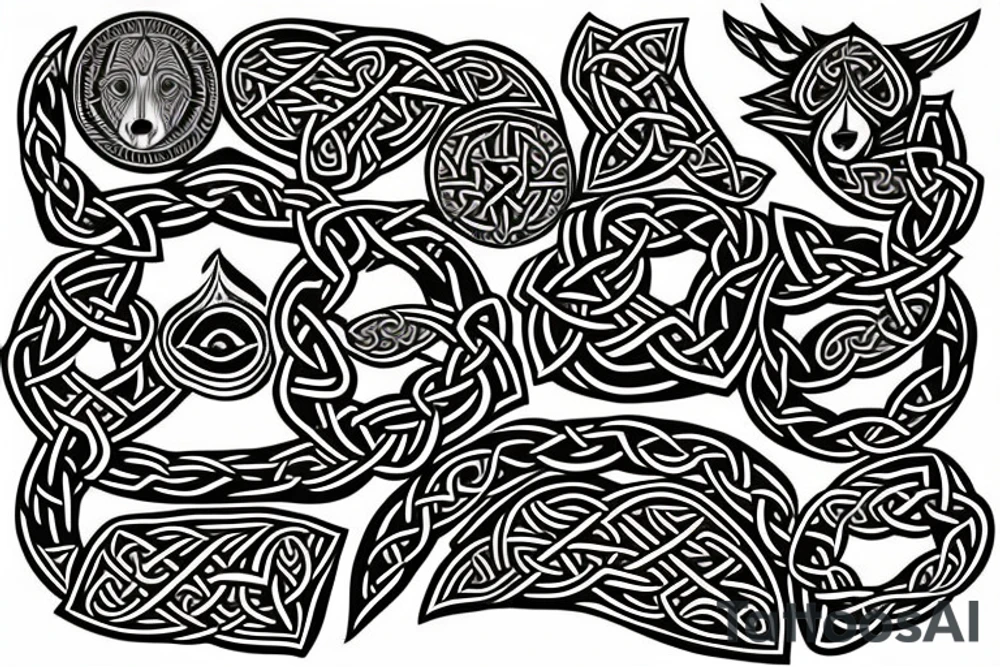 celtic/nordic wolf hybrid chest tattoo idea