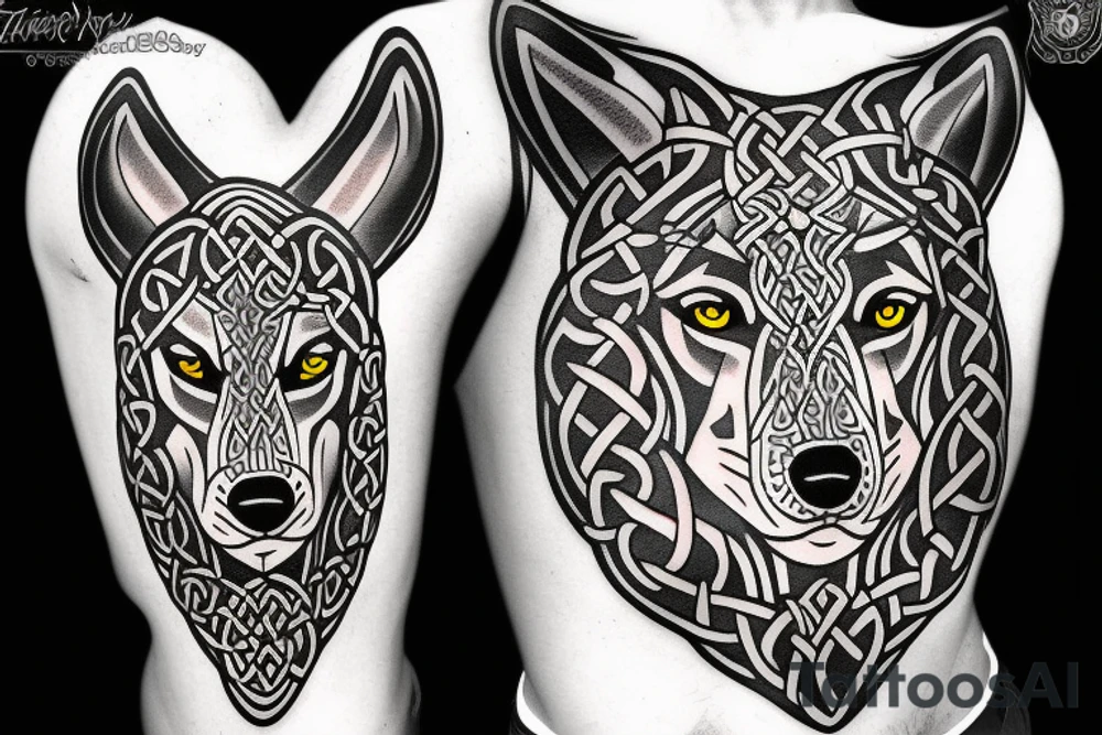 celtic/nordic aggressive wolf hybrid tattoo idea