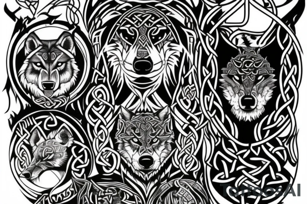 celtic/nordic aggressive wolf hybrid tattoo idea