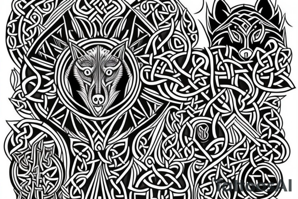 celtic/nordic aggressive wolf hybrid starting from the back and coming over the shoulder to the chest tattoo idea