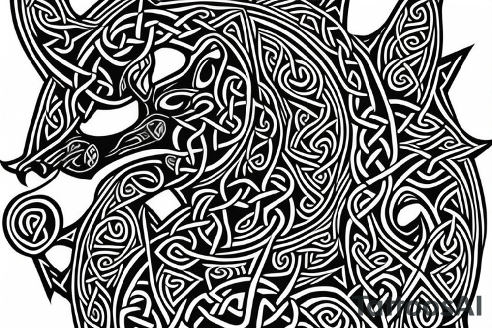 celtic/nordic aggressive wolf hybrid starting from the back and coming over the shoulder to the chest tattoo idea