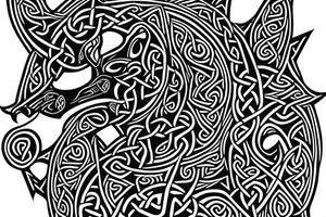 celtic/nordic aggressive wolf hybrid starting from the back and coming over the shoulder to the chest tattoo idea