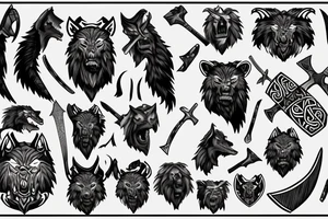 viking werewolf holding an axe starting from the back and coming over the shoulder to the chest tattoo idea