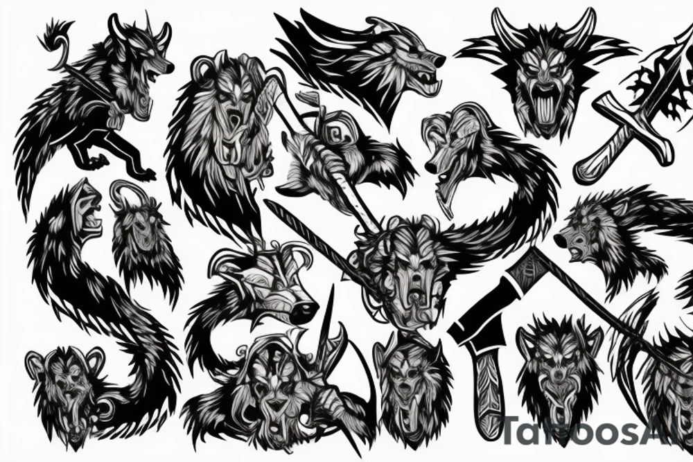 viking werewolf holding an axe tattoo idea