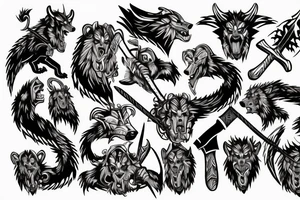 viking werewolf holding an axe tattoo idea