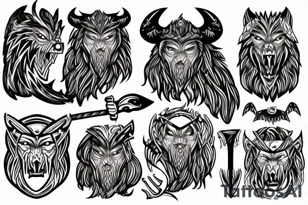 viking werewolf holding an axe tattoo idea