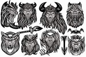 viking werewolf holding an axe tattoo idea