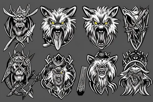 viking werewolf holding a battle axe and war hammer tattoo idea
