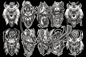 viking werewolf holding a battle axe and war hammer tattoo idea
