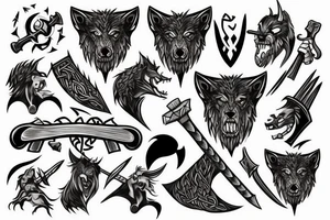 celtic werewolf holding a battle axe and war hammer tattoo idea