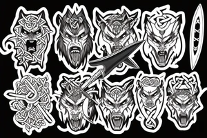 celtic werewolf holding a battle axe and war hammer tattoo idea