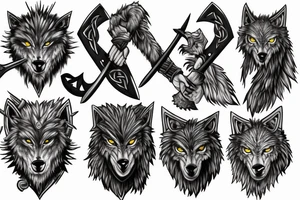 celtic werewolf holding a battle axe and war hammer tattoo idea