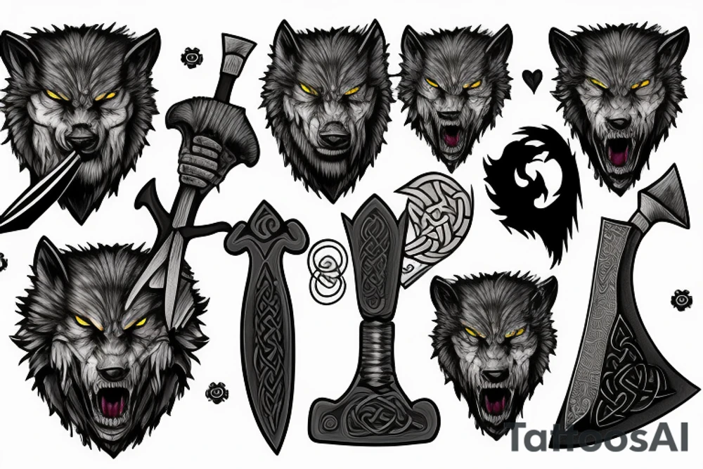 celtic werewolf holding a battle axe and war hammer tattoo idea celtic werewolf holding a battle axe and war hammer tattoo idea