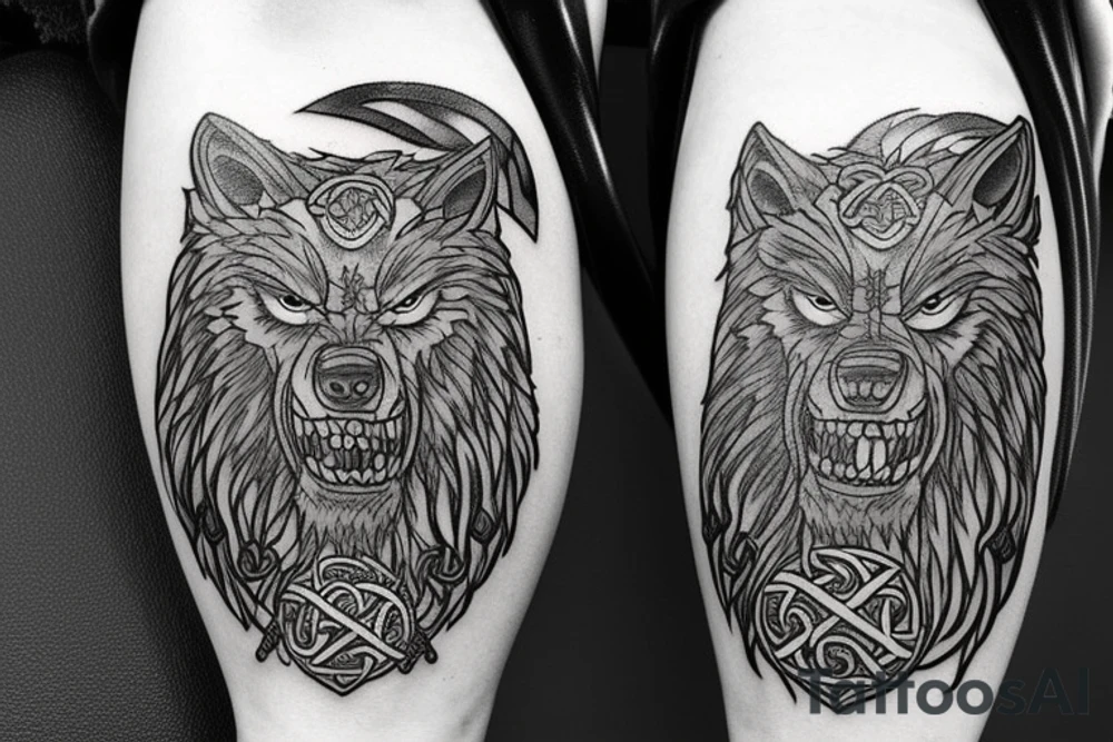 celtic werewolf holding a battle axe and war hammer tattoo idea