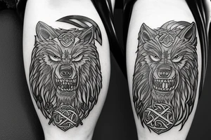 celtic werewolf holding a battle axe and war hammer tattoo idea