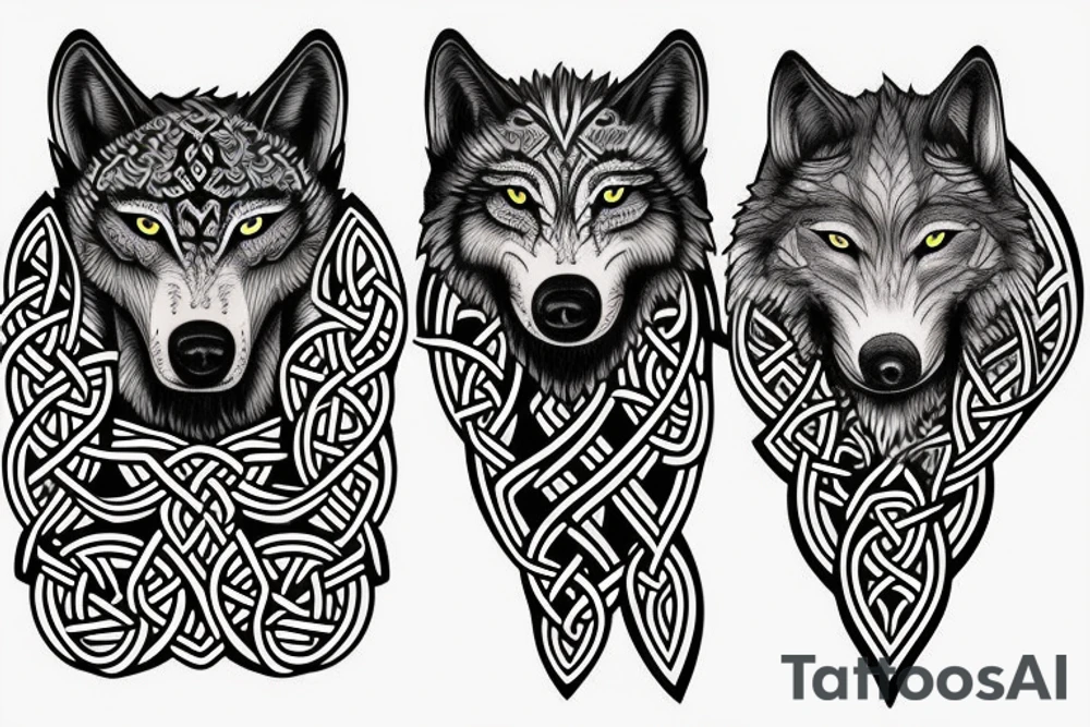 celtic and nordic blended wolf tattoo idea