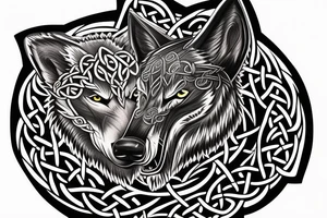 celtic and nordic blended wolf shoulder and chest tattoo idea