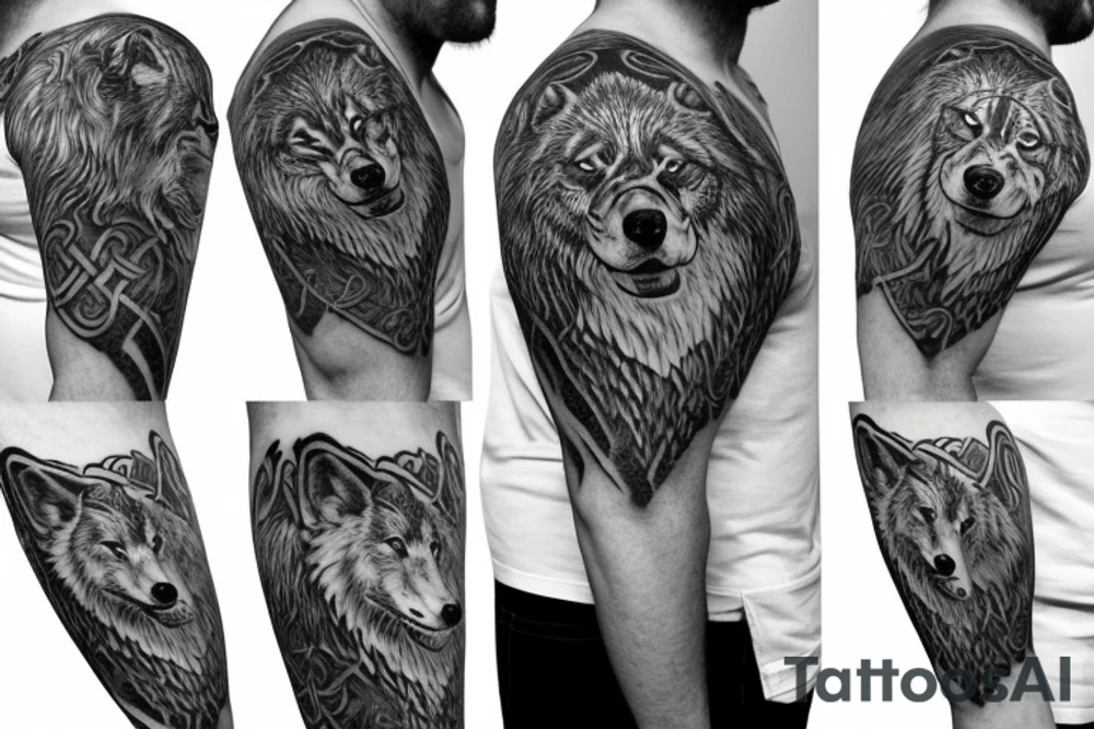 celtic and nordic blended wolf Pauldron tattoo idea