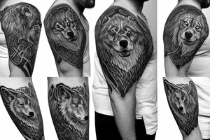 celtic and nordic blended wolf Pauldron tattoo idea