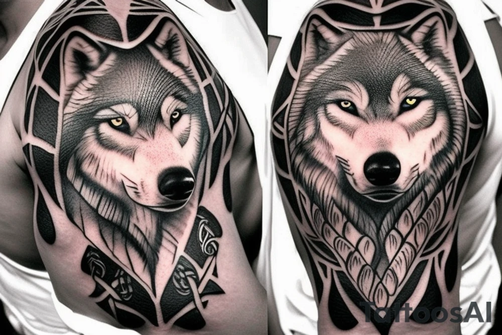 celtic and nordic blended wolf Pauldron tattoo idea