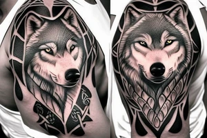 celtic and nordic blended wolf Pauldron tattoo idea