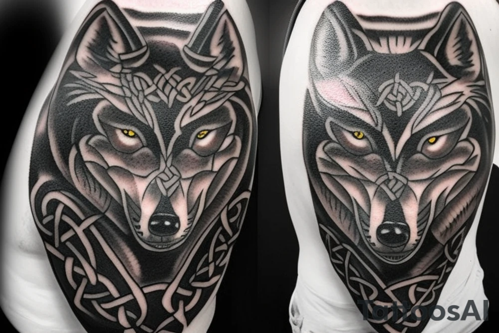 celtic wolf pauldron tattoo idea