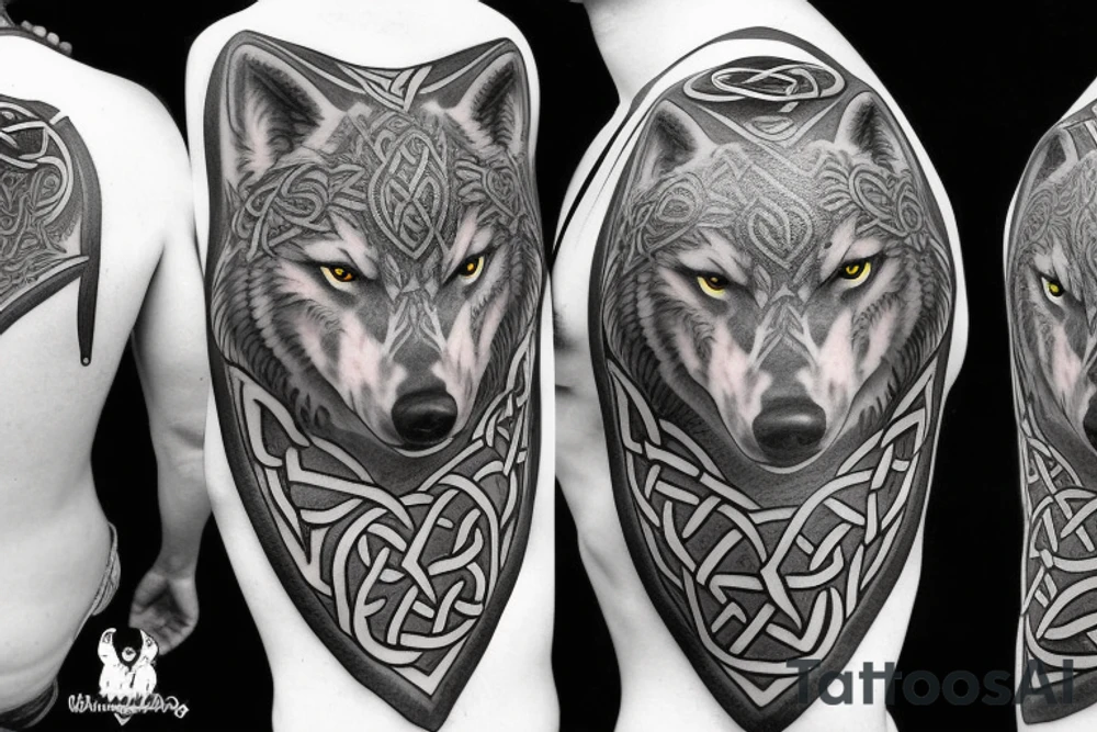 celtic wolf pauldron tattoo idea