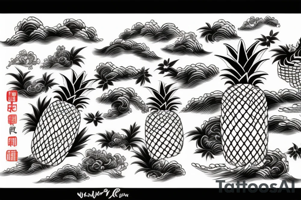 pineapple waves Japanese chinese tattoo idea