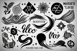 Represent: motherhood, travel, the four elements (wind, water, fire, earth), freedom, skydiving, loving life. Make it softer and more feminine. tattoo idea