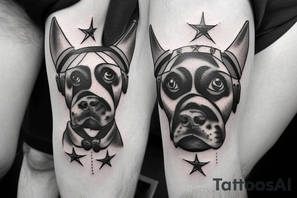 German boxer dog with rockets tattoo idea