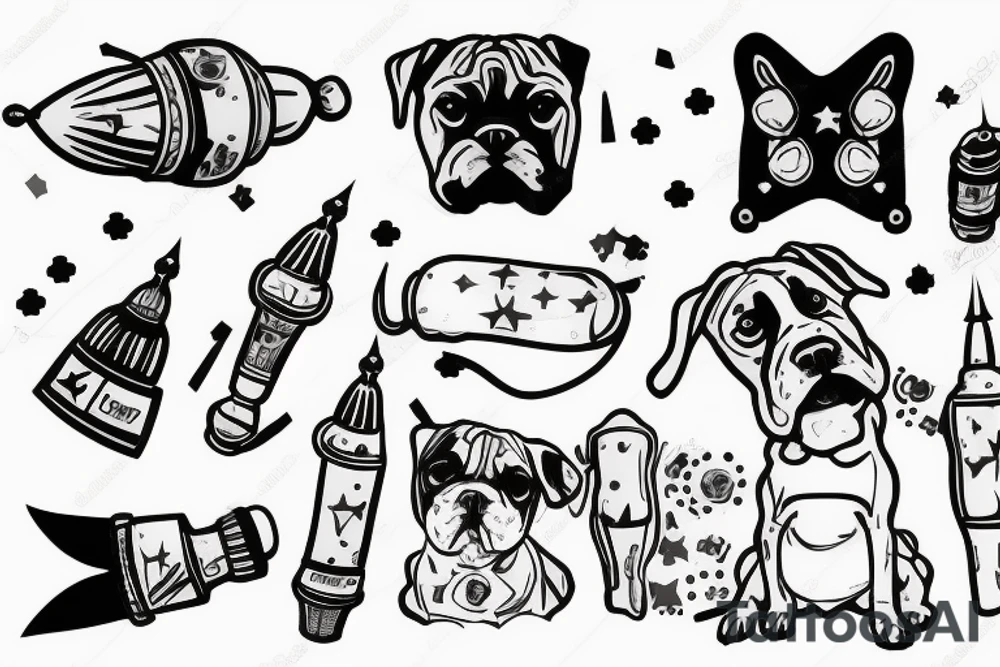 German boxer dog with rockets tattoo idea