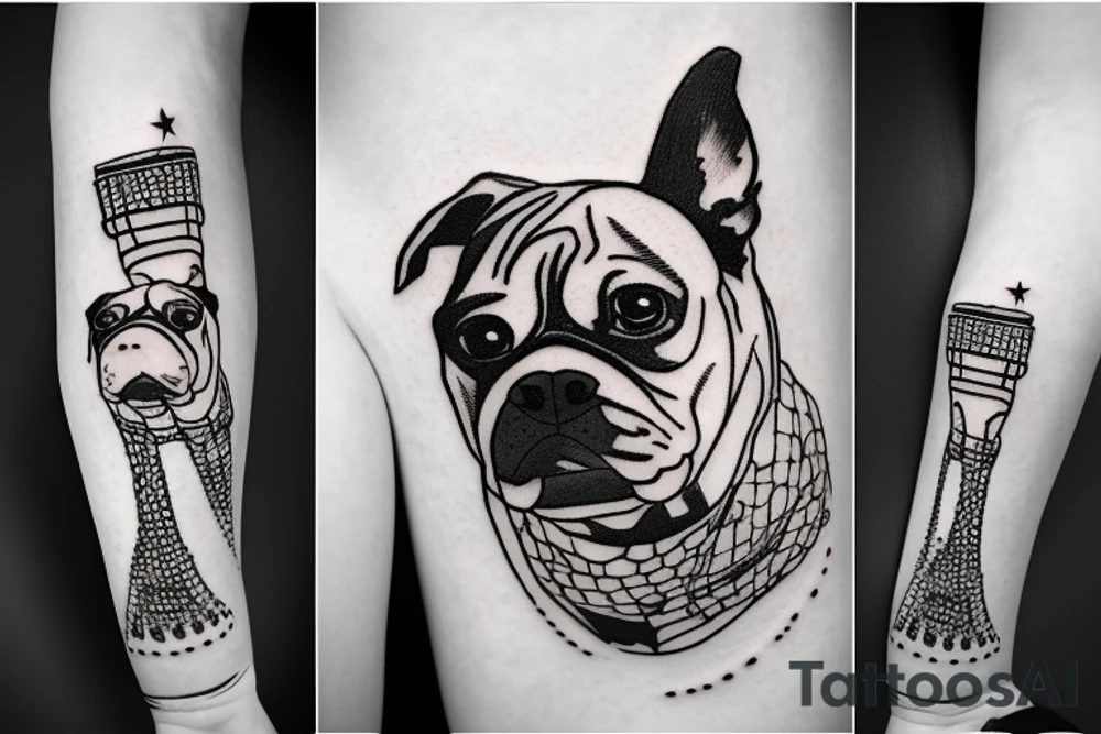 German boxer dog with rockets tattoo idea