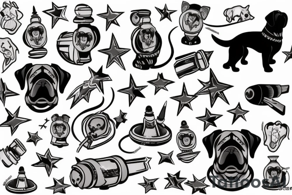 German boxer dog with rockets tattoo idea