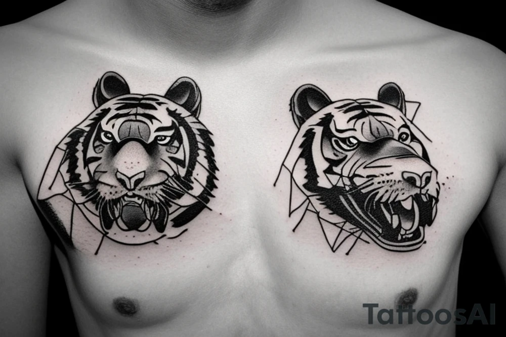 Tiger with German boxer dog in fire tattoo idea