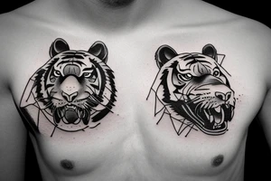 Tiger with German boxer dog in fire tattoo idea