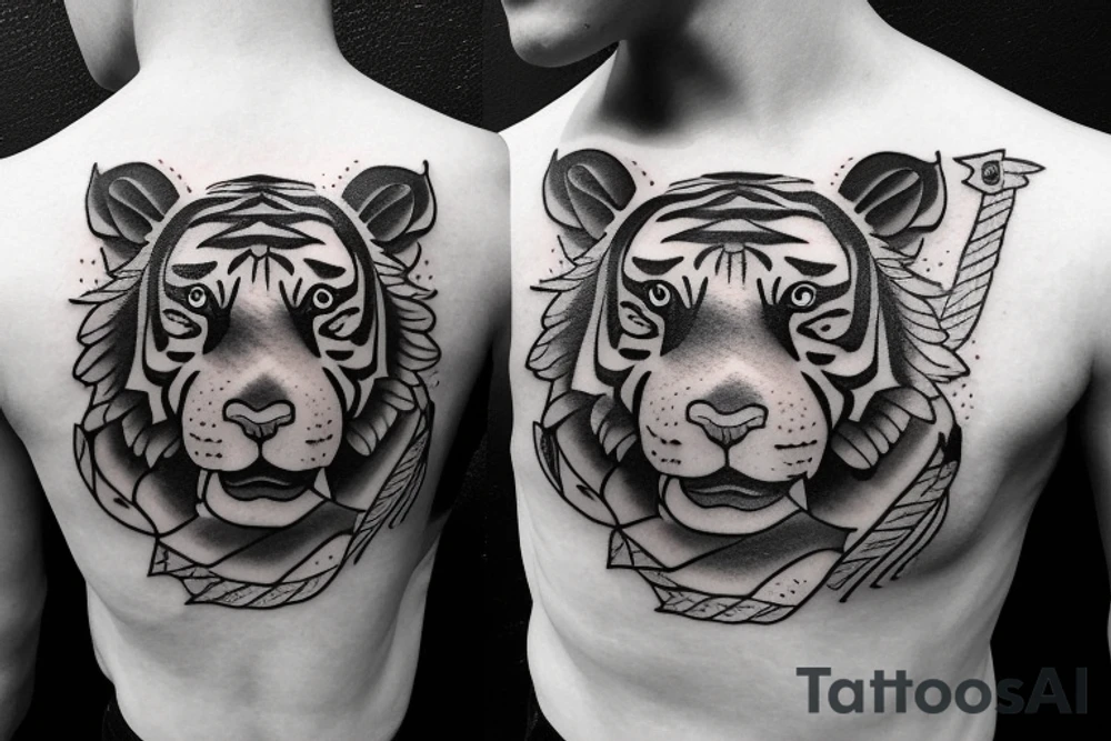 Tiger with German boxer dog in fire tattoo idea