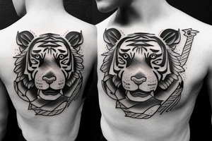 Tiger with German boxer dog in fire tattoo idea