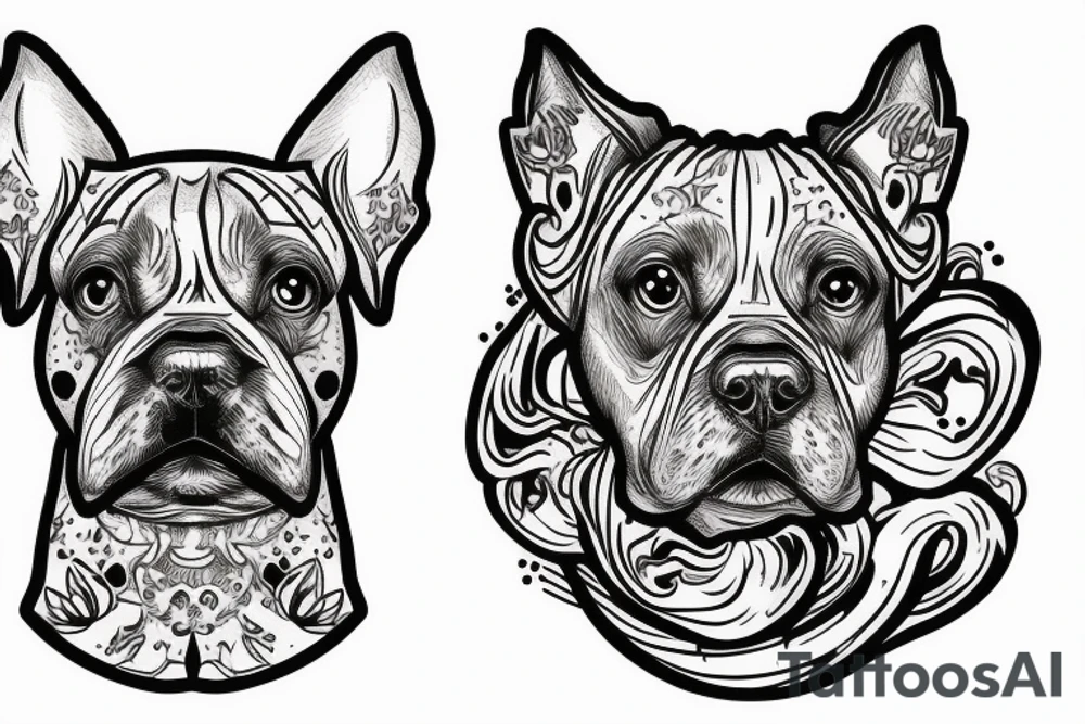 German boxer dog in fire tattoo idea