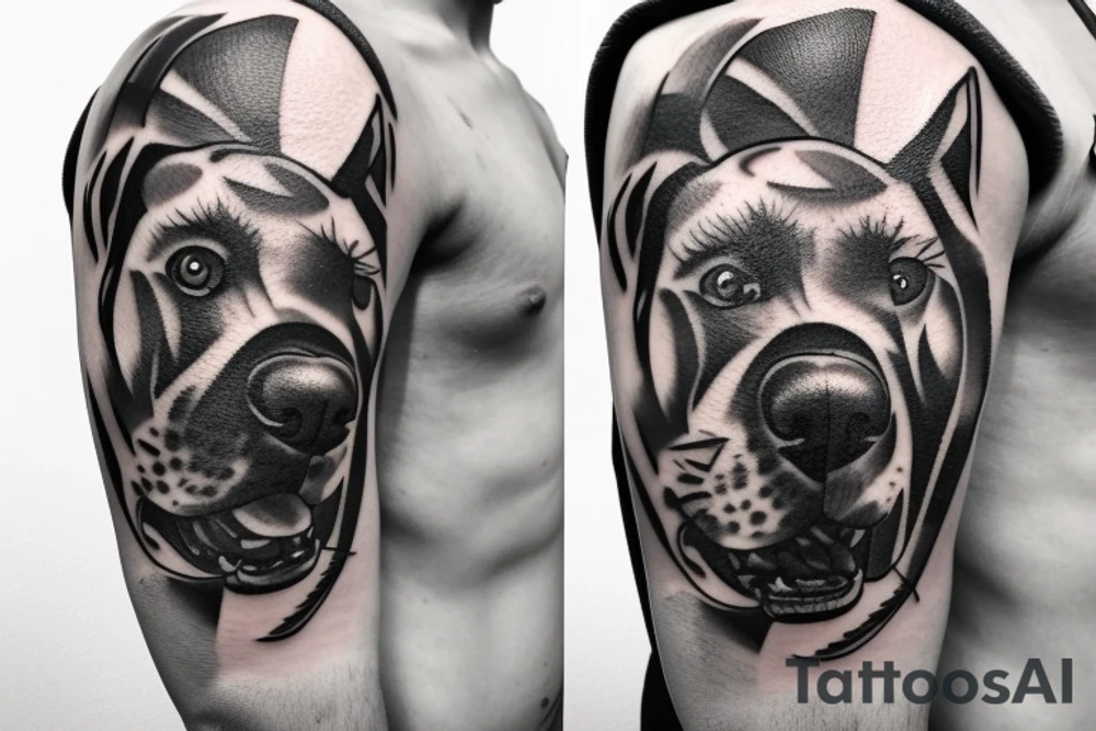 German boxer dog in fire tattoo idea