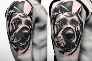 German boxer dog in fire tattoo idea