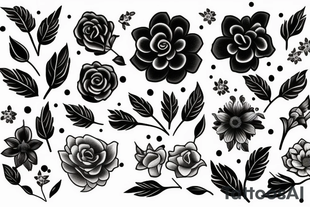 Black traditional flowers tattoo idea