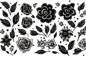 Black traditional flowers tattoo idea