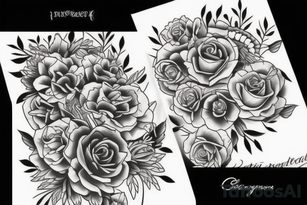 Black traditional flowers tattoo idea