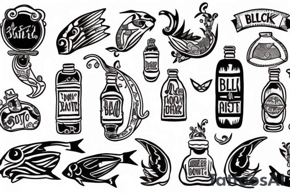 black and white traditional bid over ocean with message in a bottle tattoo idea